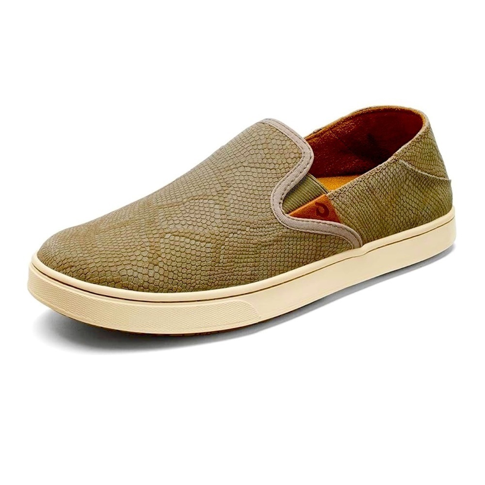 OluKai Pehuea Leather Slip On with Drop-in Heel Clay Snake Skin Design Womens 8